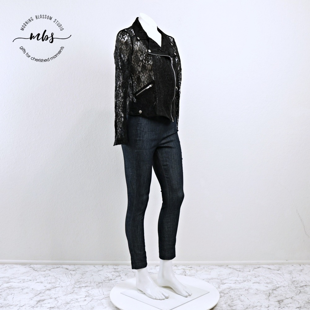 Asymmetric Zip Goth Grunge Floral Lace Moto Jacket Black Silver Hardware Women S